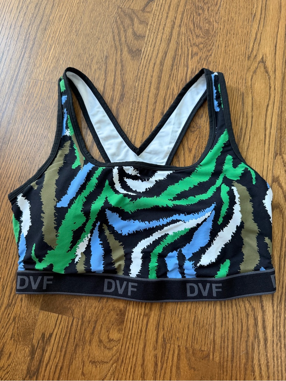 Diane Von Furstenberg Colorful Zebra Print Sports Bra, size L